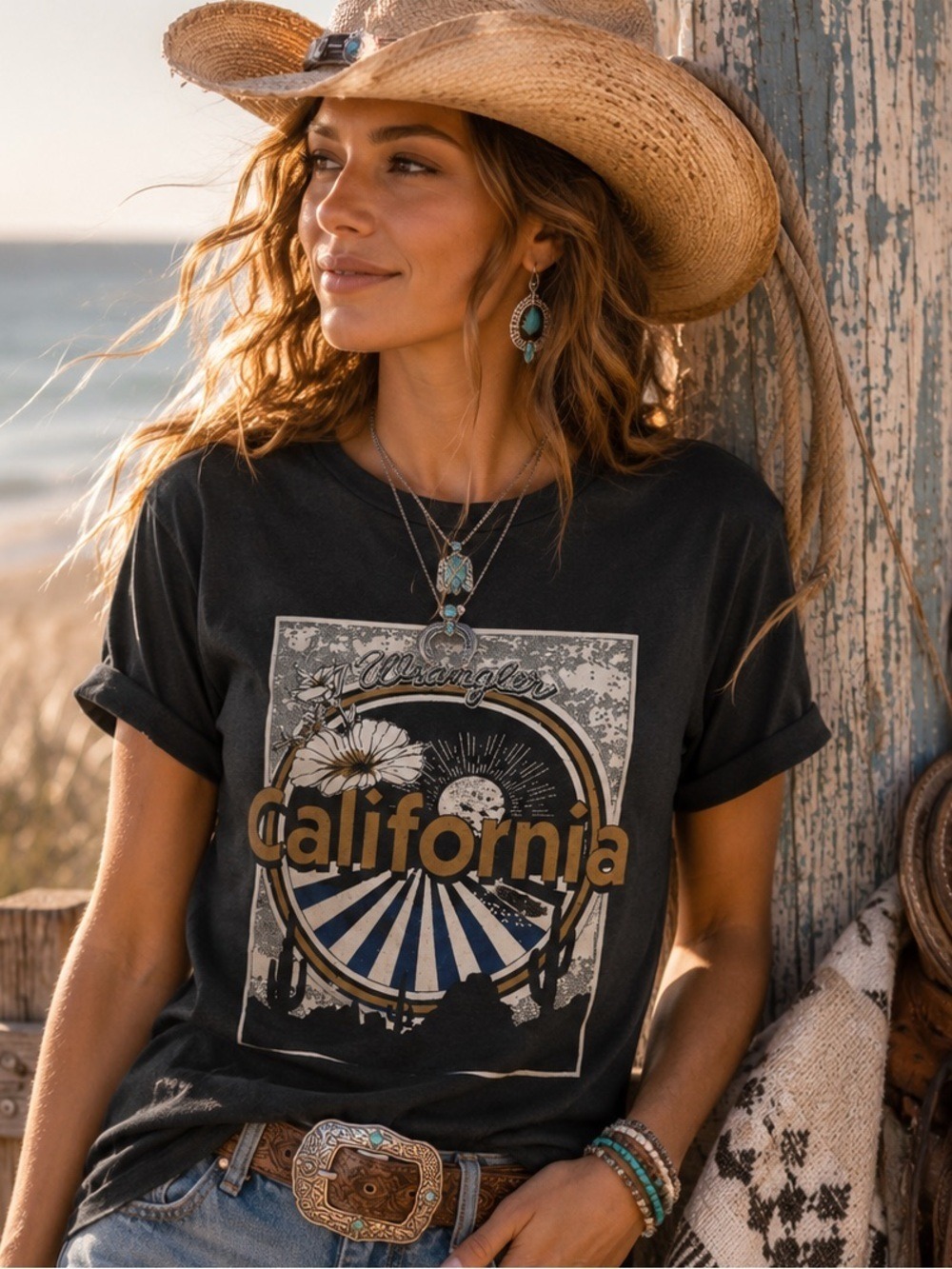 Wrangler Rooted California Graphic Tee Made USA Western Desert Shirt S